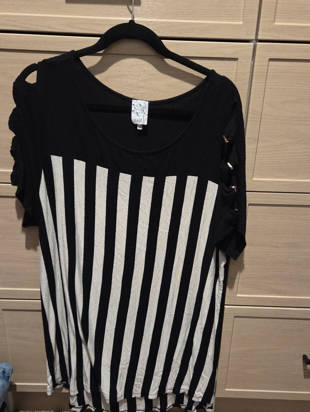 Black and White Striped Women's Tee